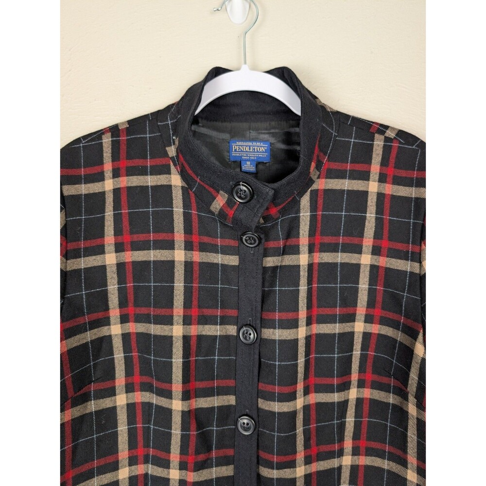 PENDLETON Women's 18 Black Red Tan Plaid 100% Virgin Wool Lined Button Jacket - Picture 4 of 12
